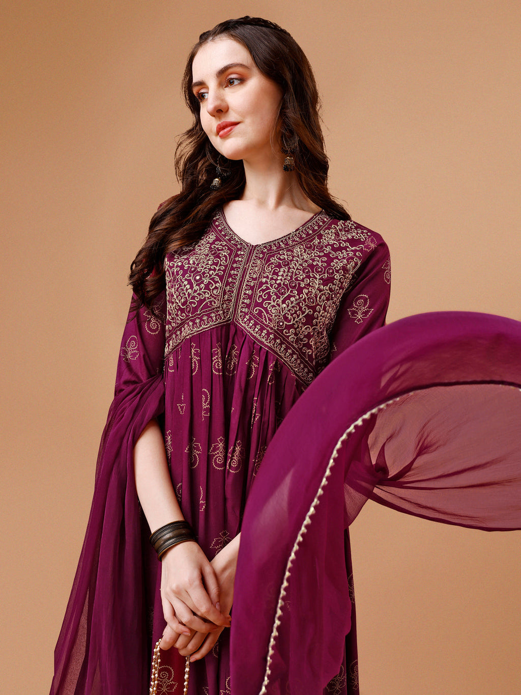 Alia Cut Embroidered & Printed Kurta With Pant & Dupatta, Multicolor - Hiral Fashion | Grocsy