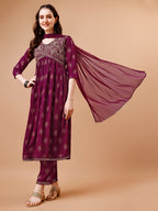 Alia Cut Embroidered & Printed Kurta With Pant & Dupatta, Multicolor - Hiral Fashion | Grocsy