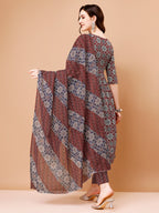 Alia Cut Embroidered & Printed Kurta With Pant & Dupatta, Multicolor - Hiral Fashion | Grocsy