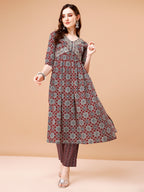Alia Cut Embroidered & Printed Kurta With Pant & Dupatta, Multicolor - Hiral Fashion | Grocsy