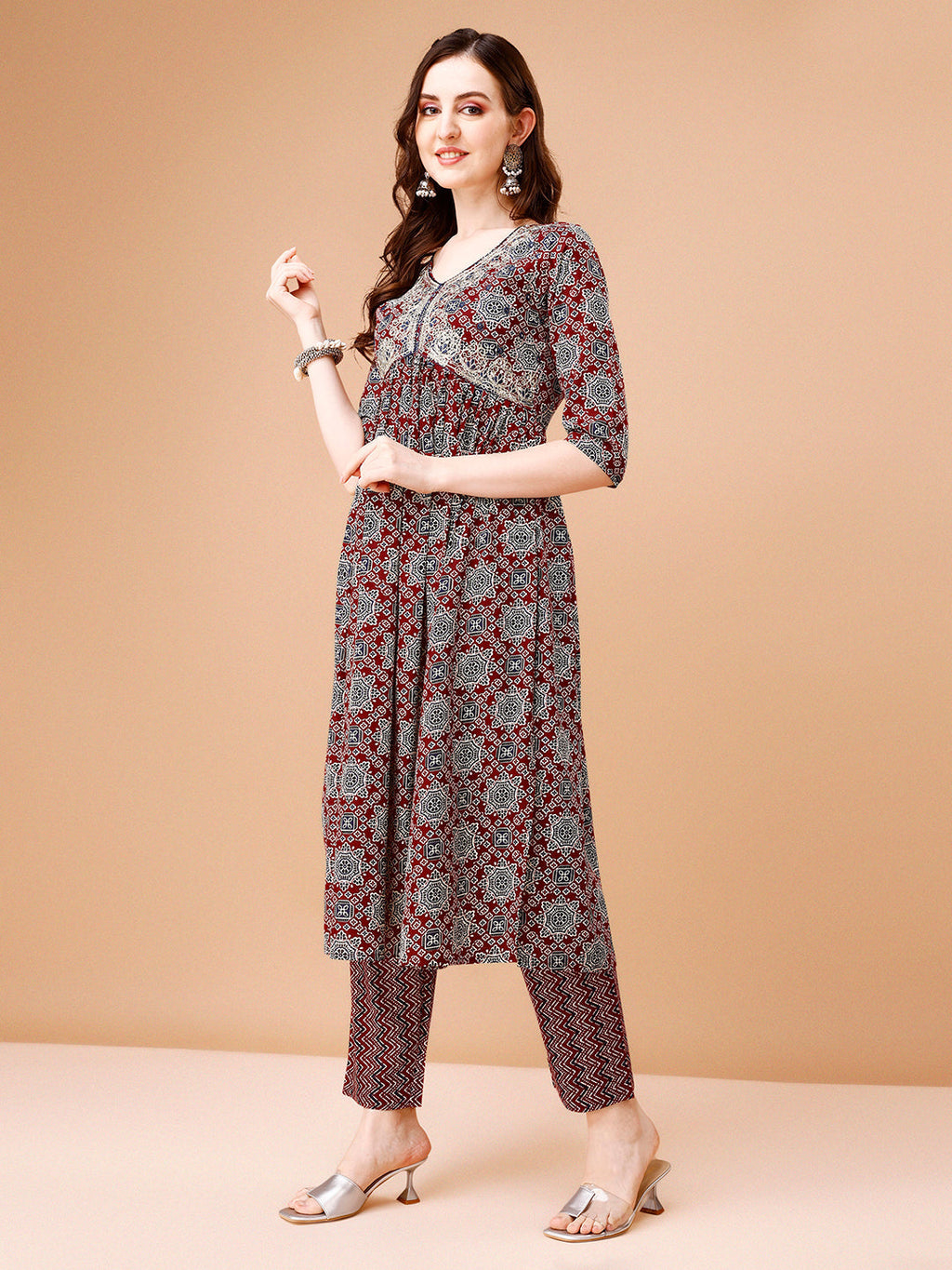 Alia Cut Embroidered & Printed Kurta With Pant & Dupatta, Multicolor - Hiral Fashion | Grocsy