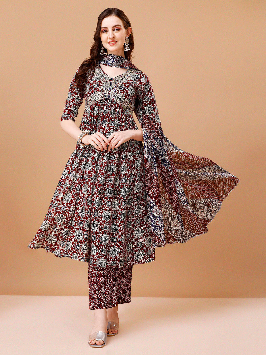 Alia Cut Embroidered & Printed Kurta With Pant & Dupatta, Multicolor - Hiral Fashion | Grocsy