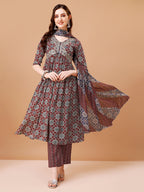 Alia Cut Embroidered & Printed Kurta With Pant & Dupatta, Multicolor - Hiral Fashion | Grocsy