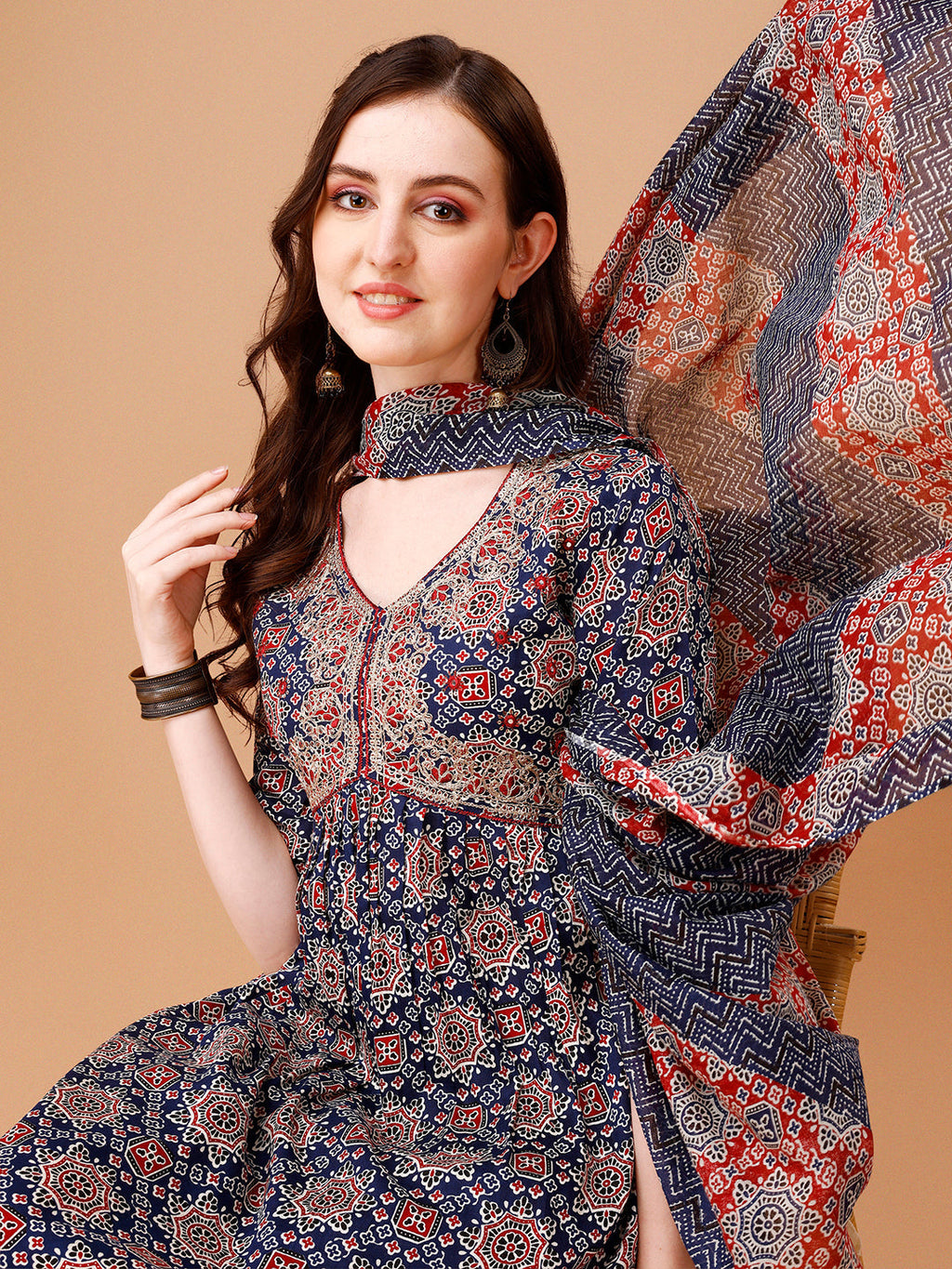 Alia Cut Embroidered & Printed Kurta With Pant & Dupatta, Multicolor - Hiral Fashion | Grocsy