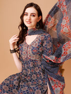 Alia Cut Embroidered & Printed Kurta With Pant & Dupatta, Multicolor - Hiral Fashion | Grocsy