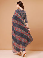 Alia Cut Embroidered & Printed Kurta With Pant & Dupatta, Multicolor - Hiral Fashion | Grocsy