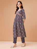 Alia Cut Embroidered & Printed Kurta With Pant & Dupatta, Multicolor - Hiral Fashion | Grocsy