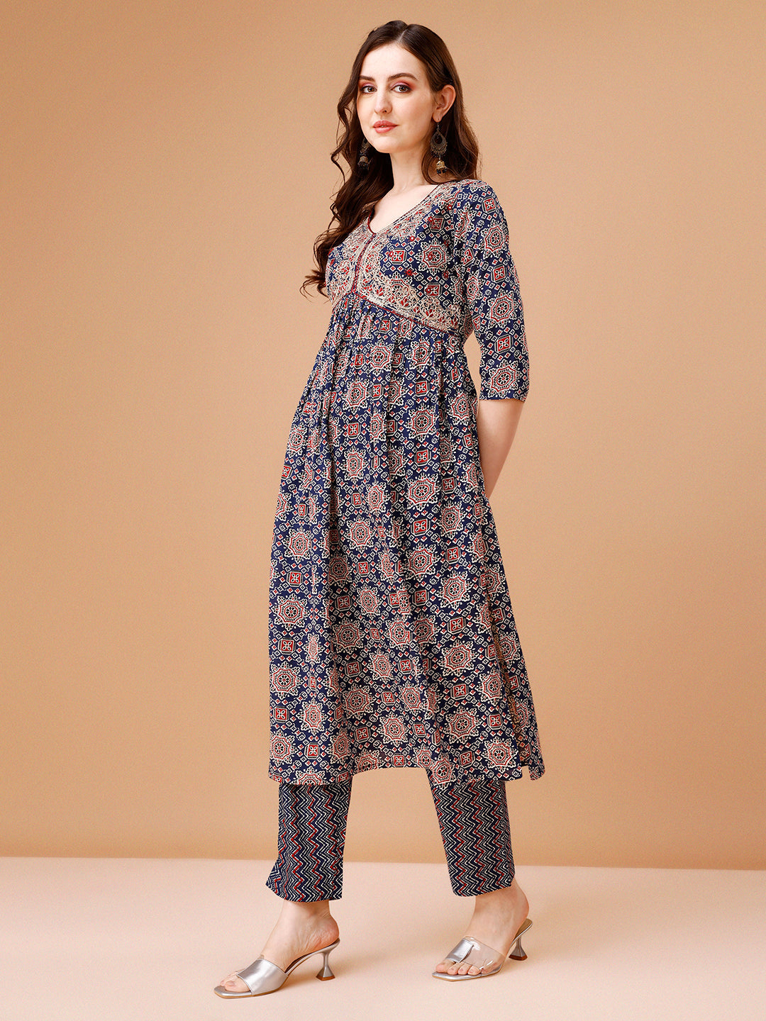 Alia Cut Embroidered & Printed Kurta With Pant & Dupatta, Multicolor - Hiral Fashion | Grocsy