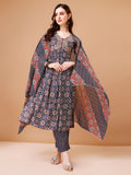 Alia Cut Embroidered & Printed Kurta With Pant & Dupatta, Multicolor - Hiral Fashion | Grocsy