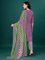 Embroidered & Printed Angrakha Style Kurta With Printed Pant & Dupatta, Multicolor - Hiral Fashion | Grocsy