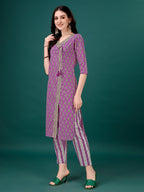 Embroidered & Printed Angrakha Style Kurta With Printed Pant & Dupatta, Multicolor - Hiral Fashion | Grocsy