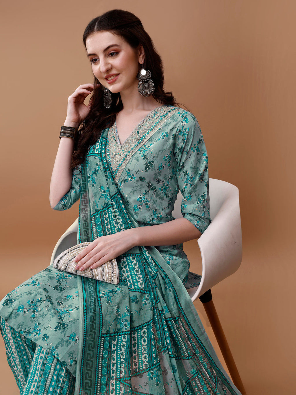 Embroidered And Floral Printed Kurta With Pant & Dupatta, Multicolor - Hiral Fashion | Grocsy