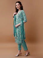 Embroidered And Floral Printed Kurta With Pant & Dupatta, Multicolor - Hiral Fashion | Grocsy