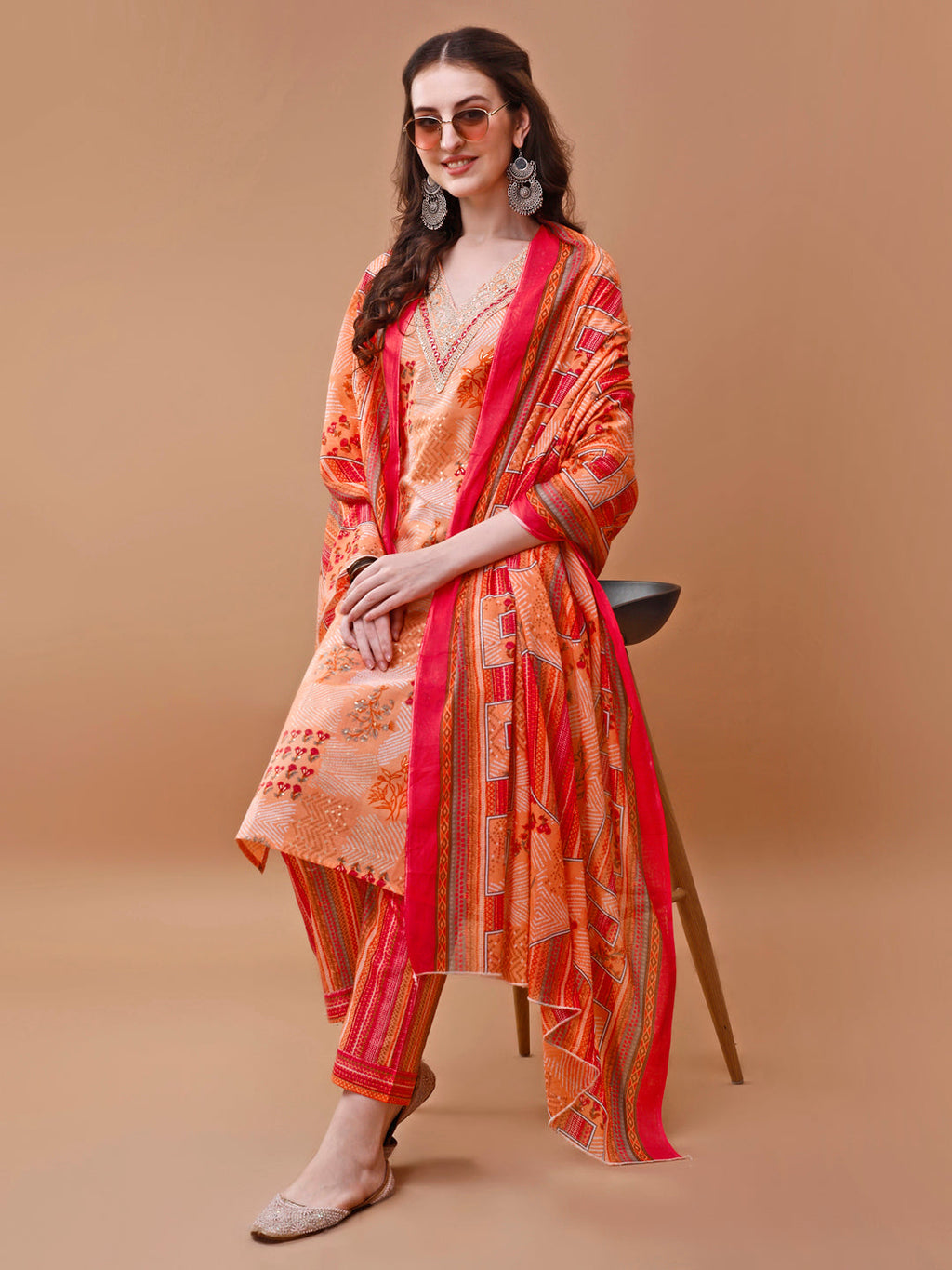 Embroidered And Floral Printed Kurta With Pant & Dupatta, Multicolor - Hiral Fashion | Grocsy