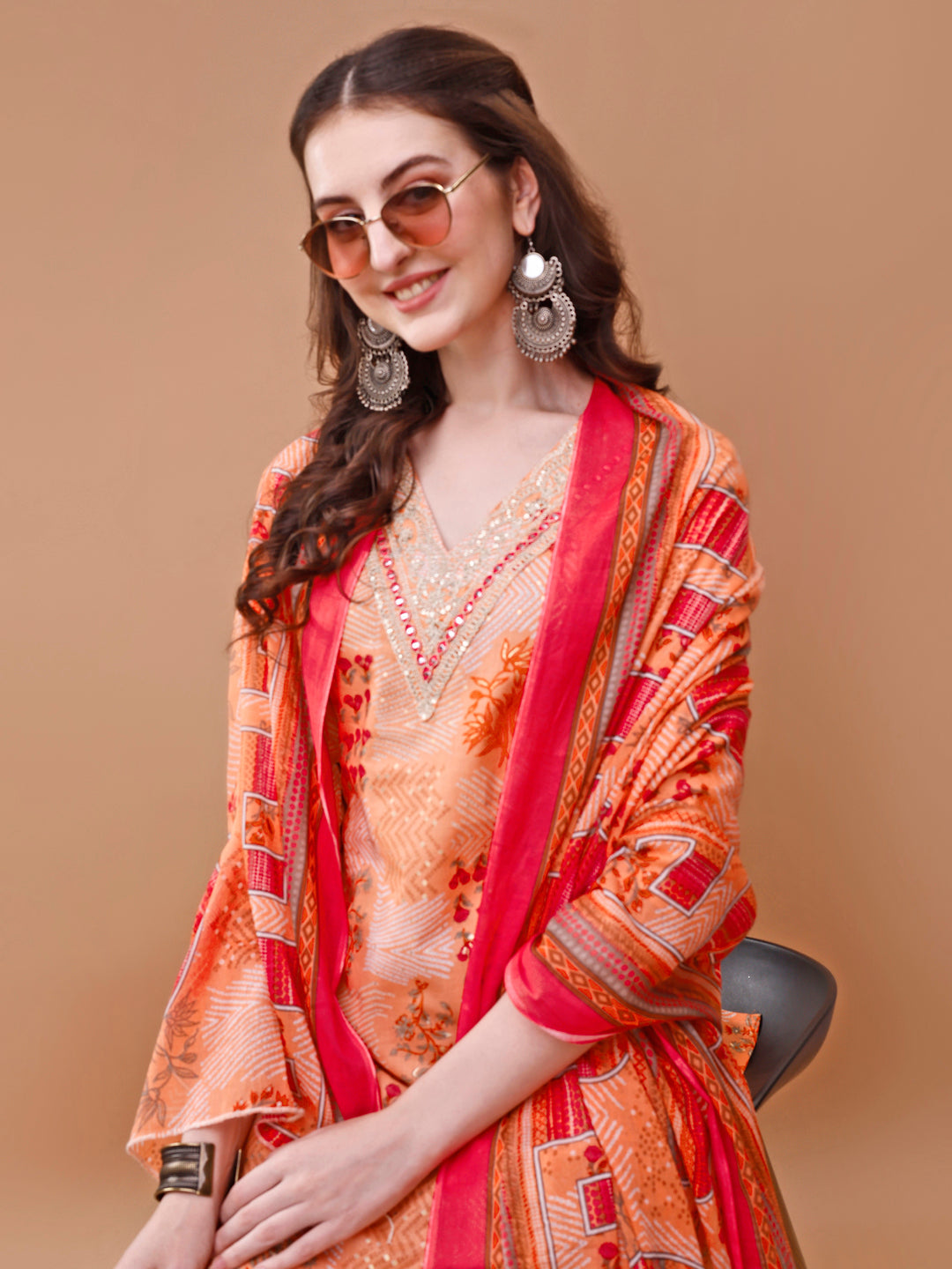 Embroidered And Floral Printed Kurta With Pant & Dupatta, Multicolor - Hiral Fashion | Grocsy