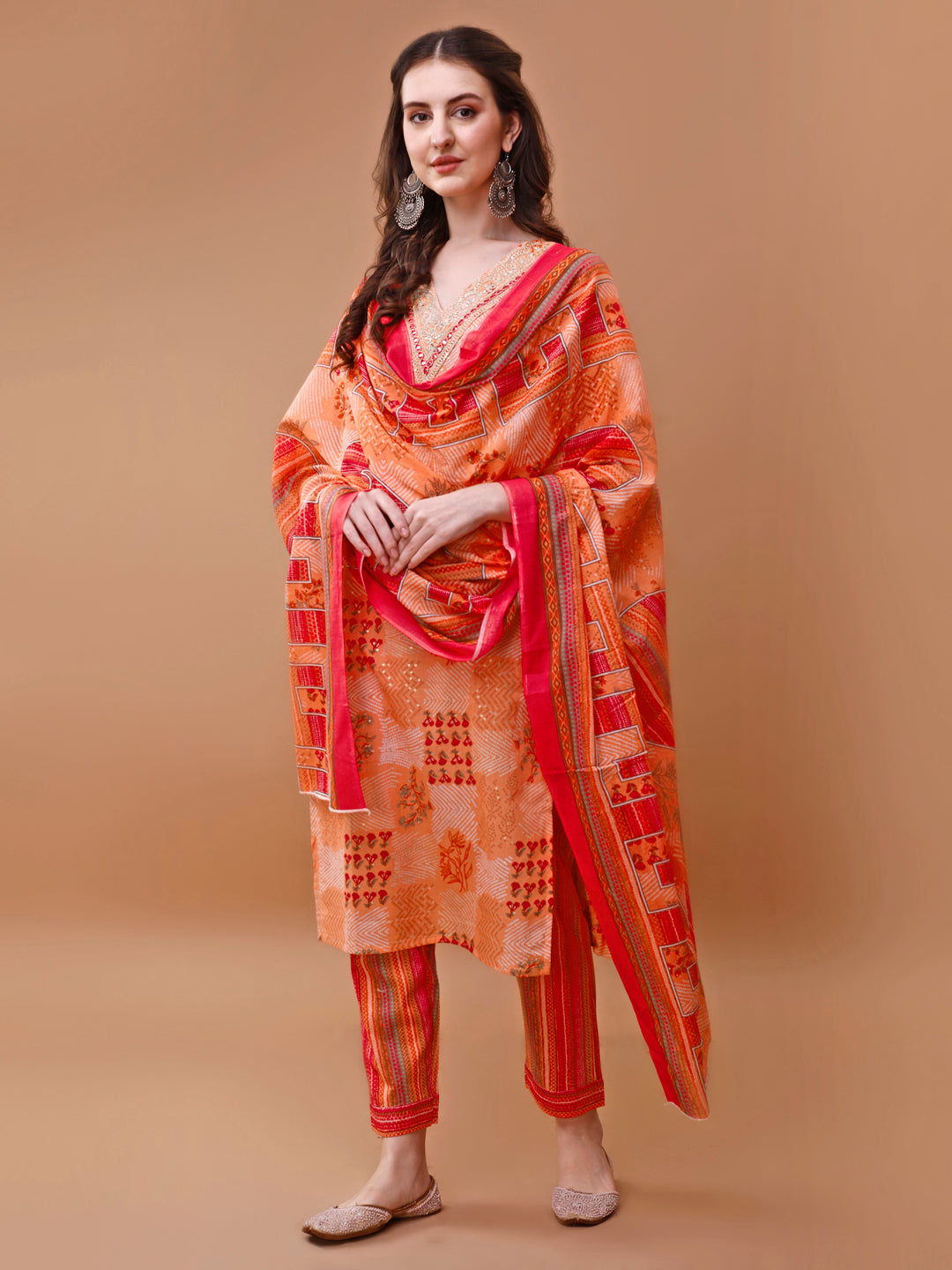 Embroidered And Floral Printed Kurta With Pant & Dupatta, Multicolor - Hiral Fashion | Grocsy