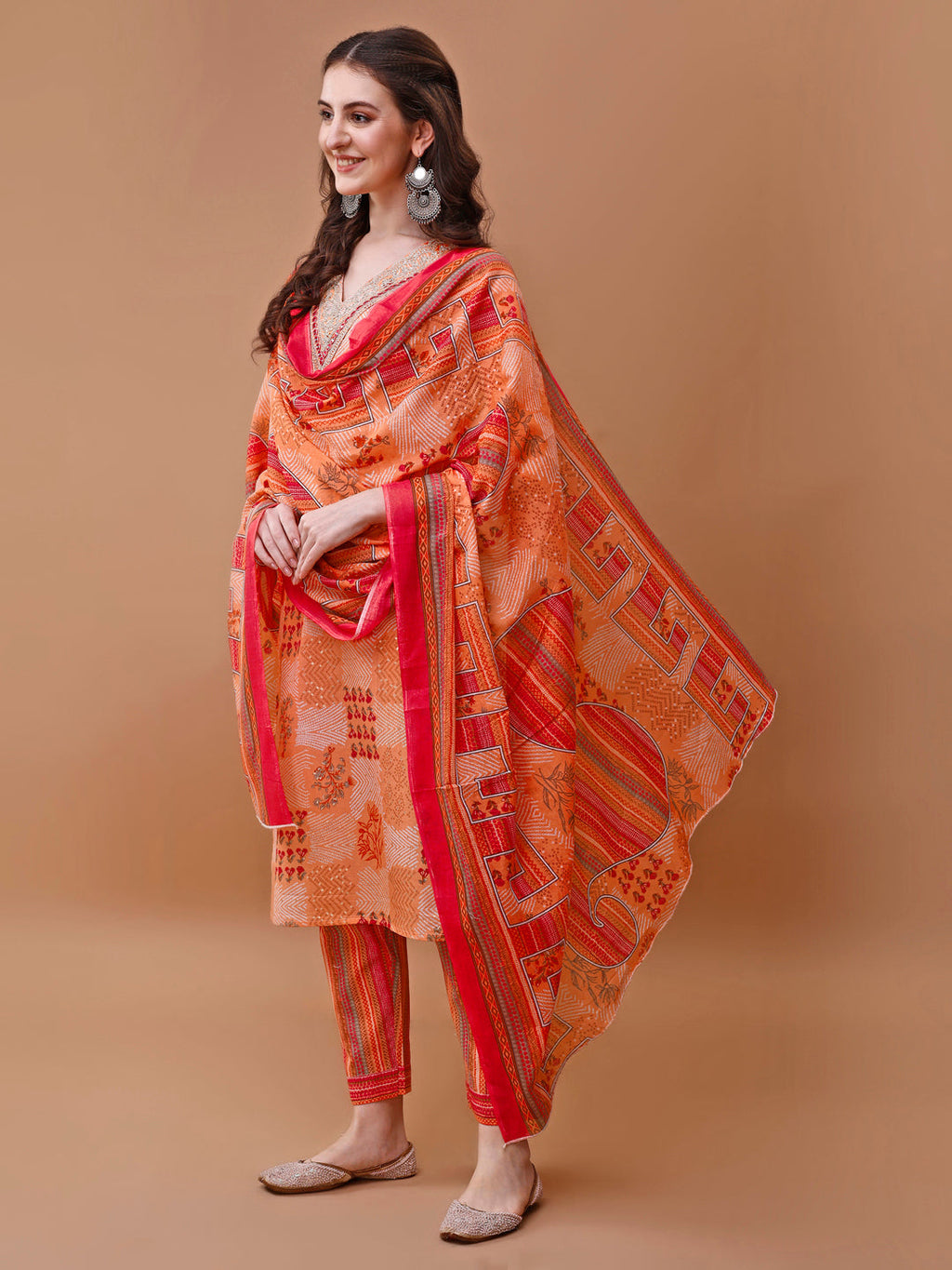 Embroidered And Floral Printed Kurta With Pant & Dupatta, Multicolor - Hiral Fashion | Grocsy