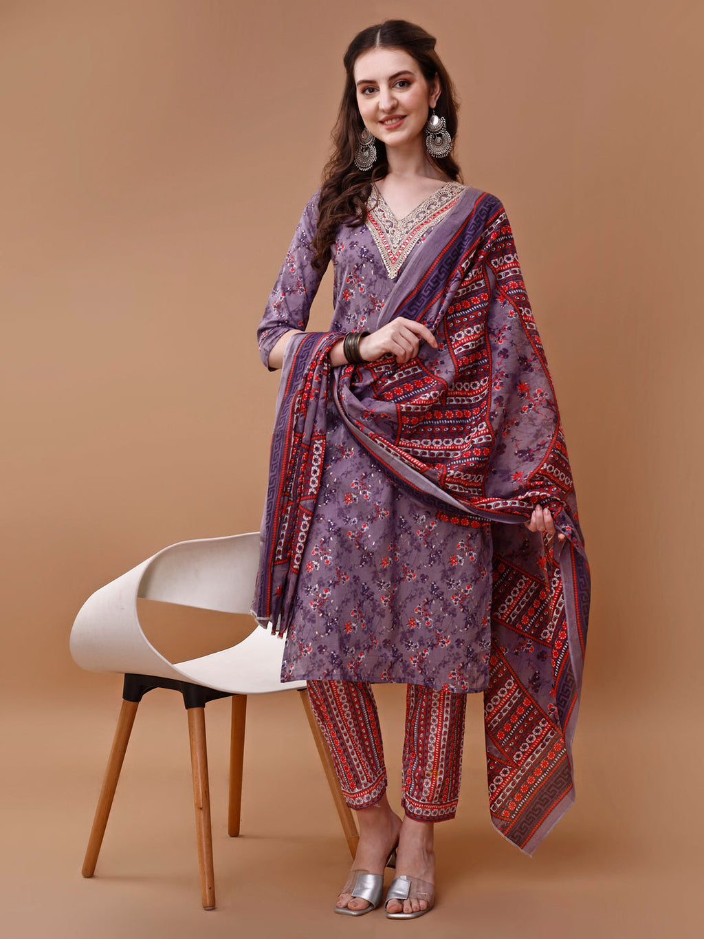 Embroidered And Floral Printed Kurta With Pant & Dupatta, Multicolor - Hiral Fashion | Grocsy