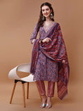Embroidered And Floral Printed Kurta With Pant & Dupatta, Multicolor - Hiral Fashion | Grocsy