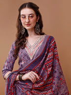 Embroidered And Floral Printed Kurta With Pant & Dupatta, Multicolor - Hiral Fashion | Grocsy