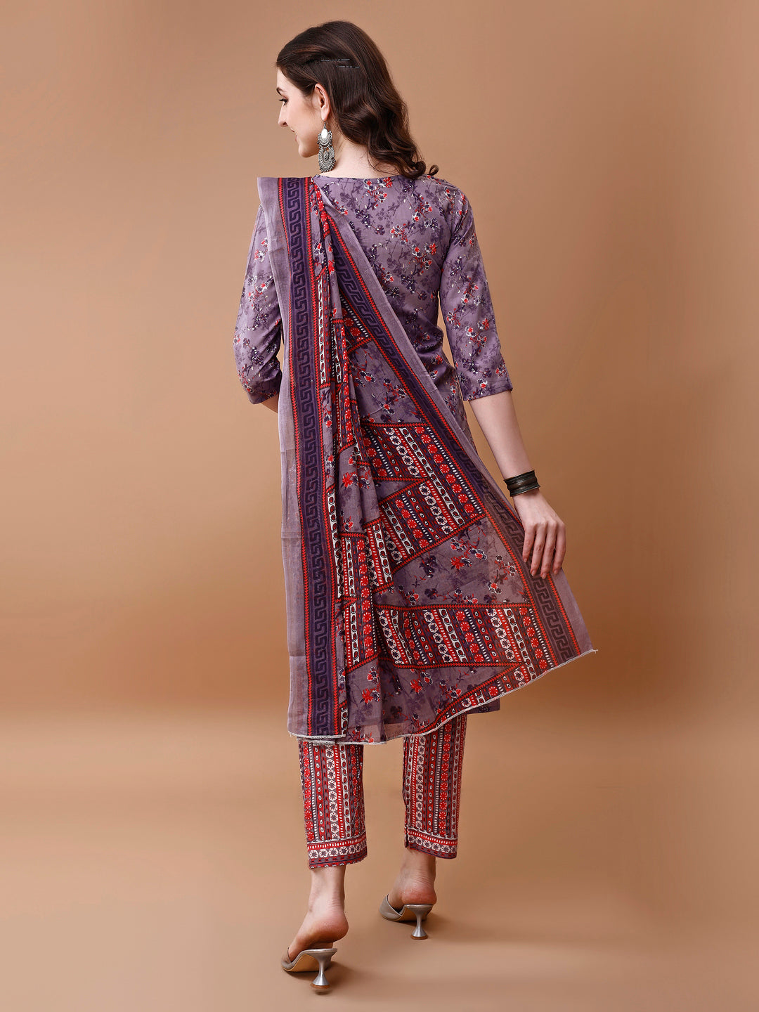 Embroidered And Floral Printed Kurta With Pant & Dupatta, Multicolor - Hiral Fashion | Grocsy
