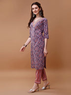 Embroidered And Floral Printed Kurta With Pant & Dupatta, Multicolor - Hiral Fashion | Grocsy