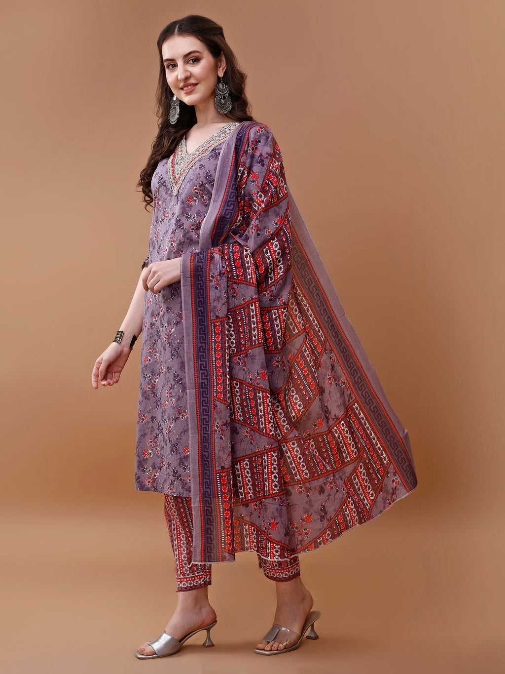 Embroidered And Floral Printed Kurta With Pant & Dupatta, Multicolor - Hiral Fashion | Grocsy