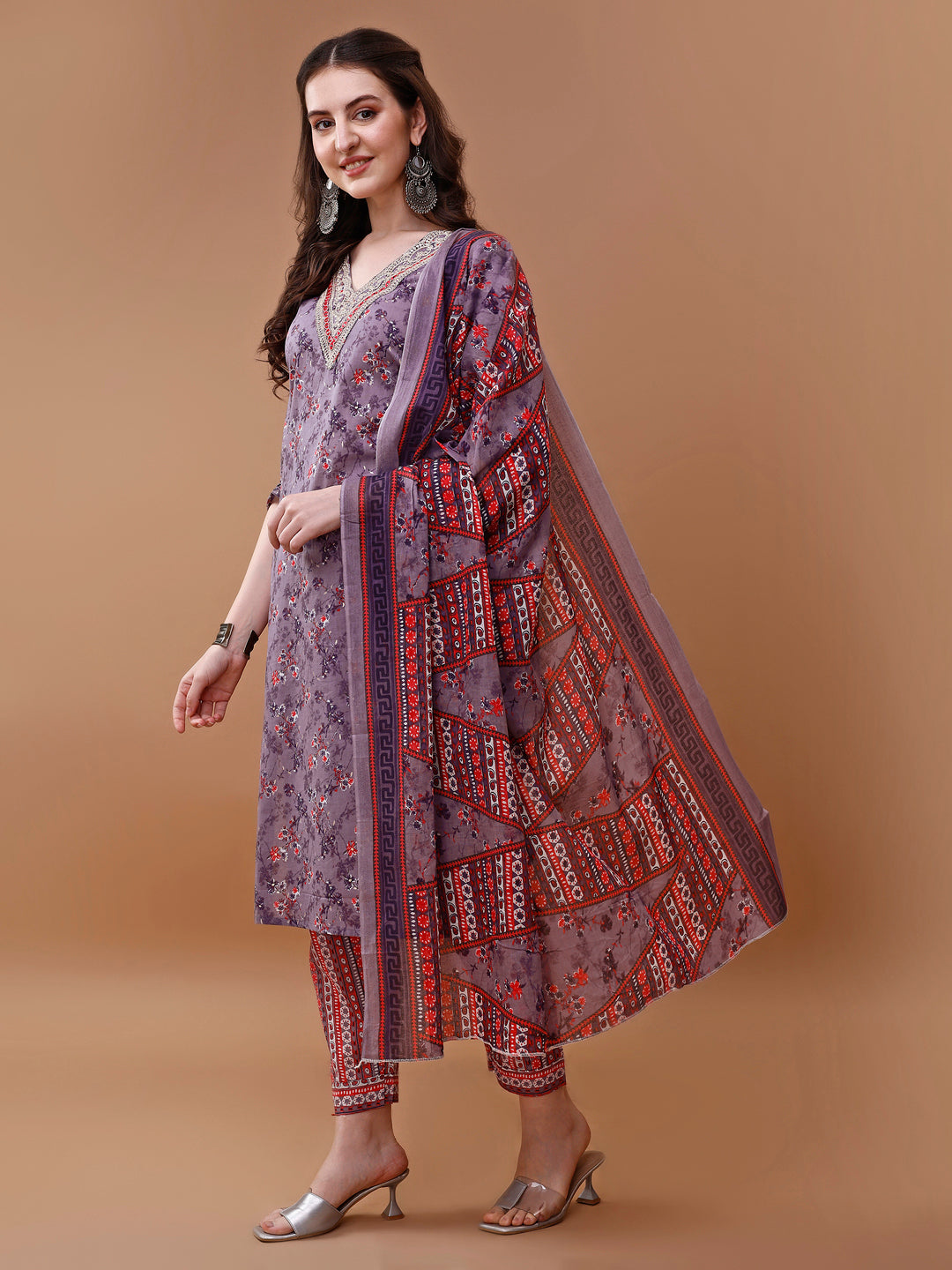 Embroidered And Floral Printed Kurta With Pant & Dupatta, Multicolor - Hiral Fashion | Grocsy