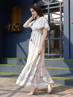 Off white Rayon Foil Printed Long Dress - Michan | Grocsy