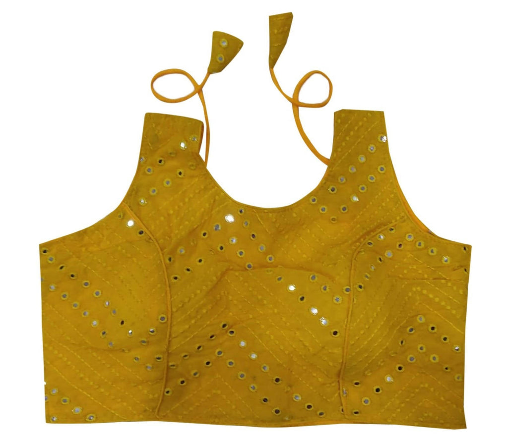 Vamika Bottle Green Georgette Mirror Work Blouse | Grocsy