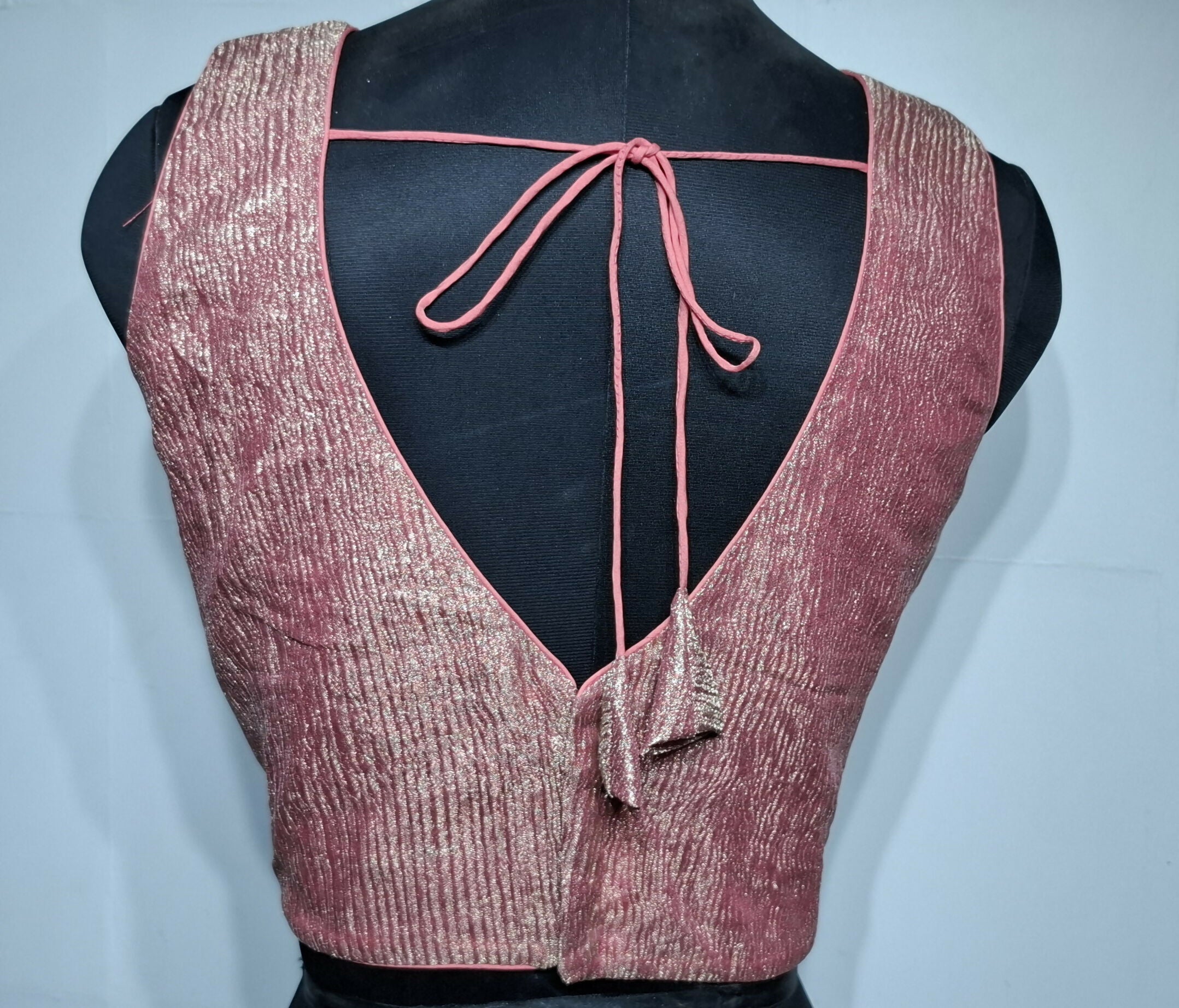 Kia Fashions Coral Pink Crush Tissue Self Design Readymade Blouse | Grocsy