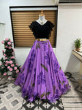 Dishitha Creation Floral Printed Stitched Lehenga & Crop Top - Black & Pink | Grocsy