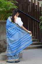 Beatitude Blue Cotton Handloom Saree | Grocsy
