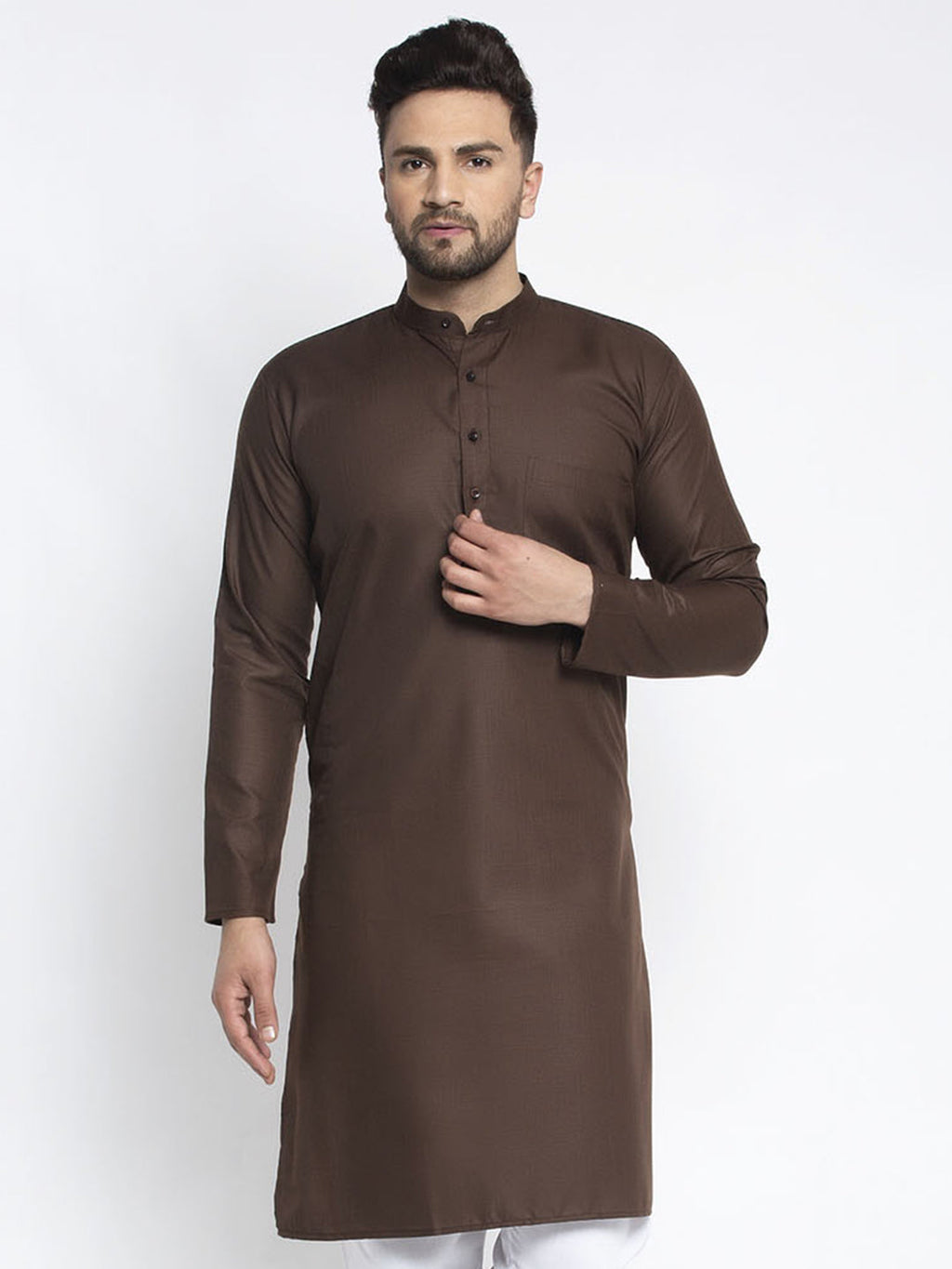 Jompers Men's Coffee Cotton Solid Kurta Only | Grocsy
