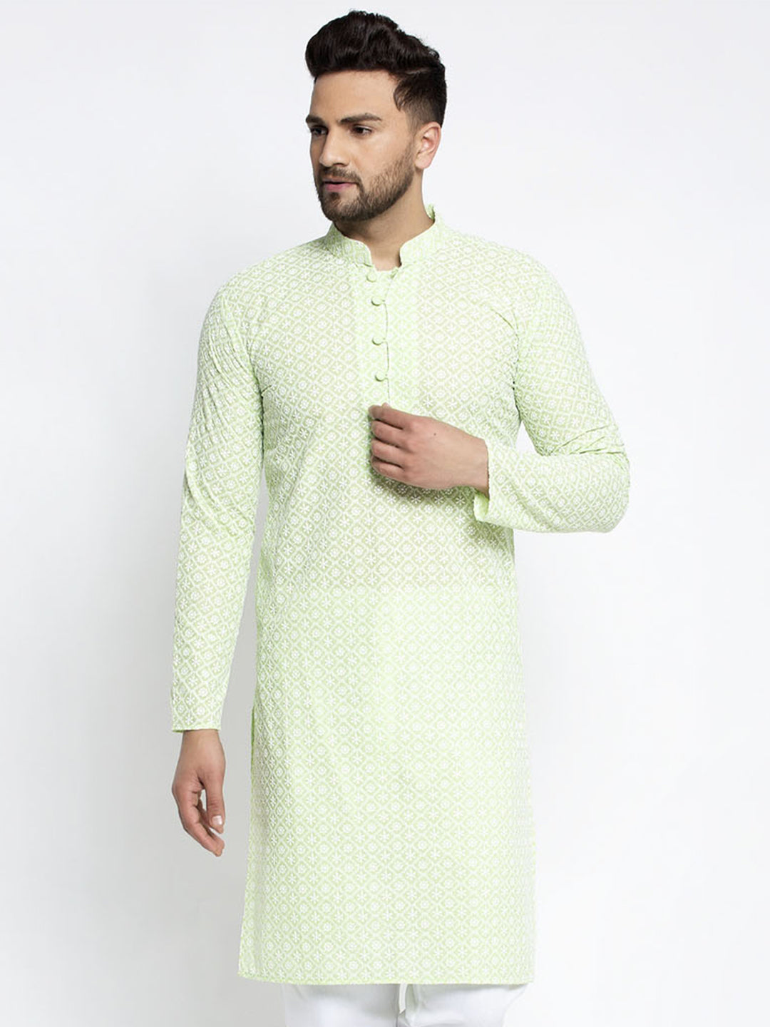 Jompers Men's Dark-Green Embroidered Kurta Only | Grocsy