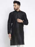 Jompers Men's Black Solid Dupion Silk Kurta Only | Grocsy
