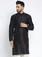 Jompers Men's Black Solid Dupion Silk Kurta Only | Grocsy