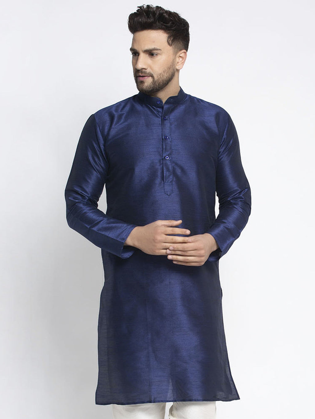 Jompers Men's Navy Solid Dupion Silk Kurta Only | Grocsy