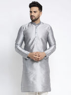Jompers Men's Silver Solid Dupion Silk Kurta Only | Grocsy