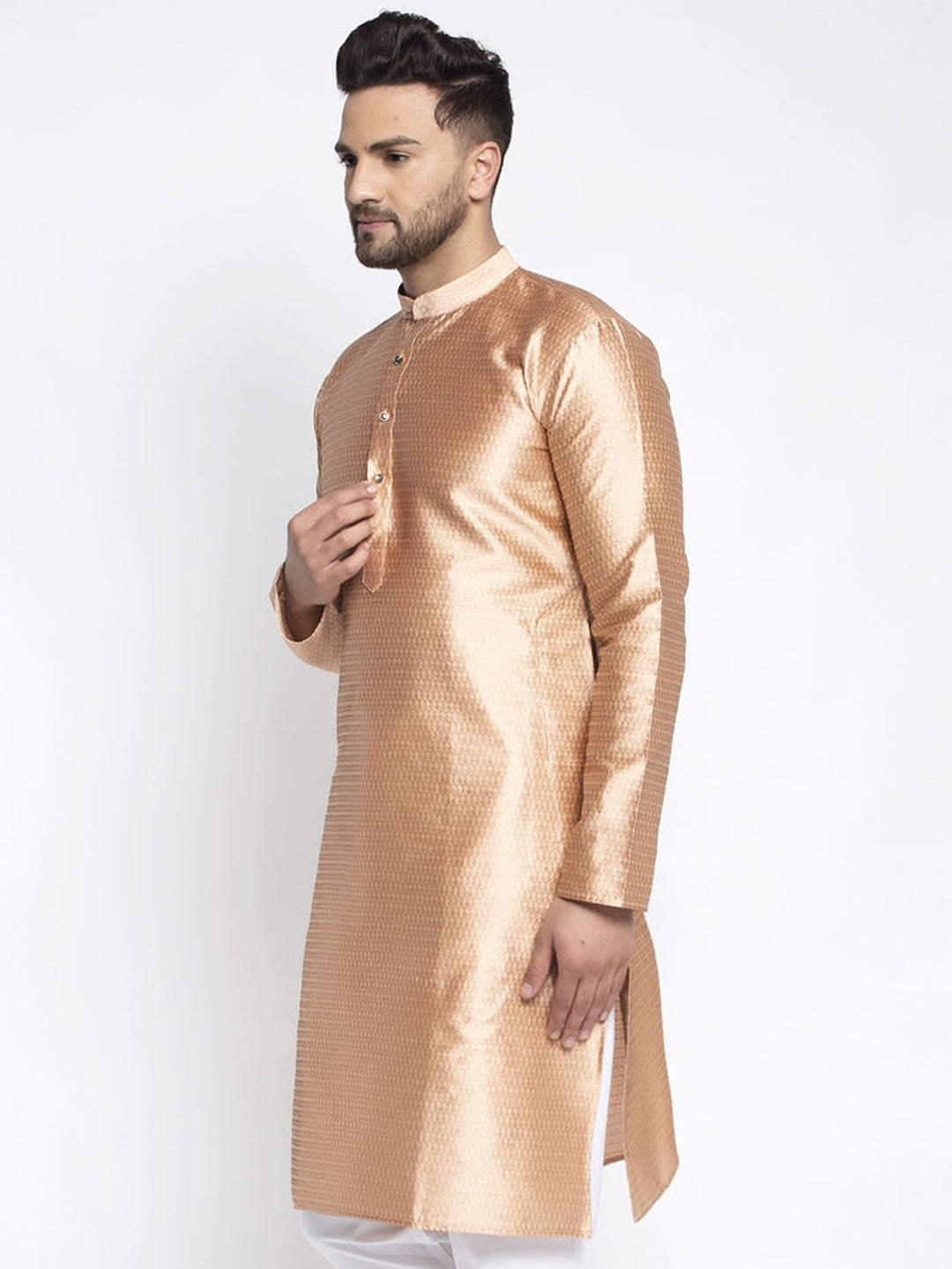Jompers Men Bronze & White Woven Design Kurta Only | Grocsy