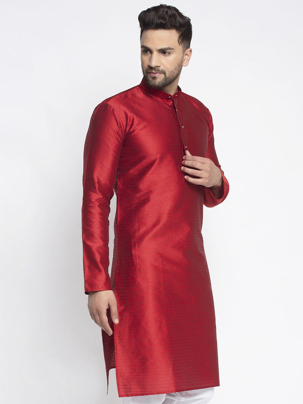 Jompers Men Maroon And White Woven Design Kurta Only | Grocsy