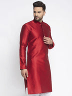 Jompers Men Maroon And White Woven Design Kurta Only | Grocsy