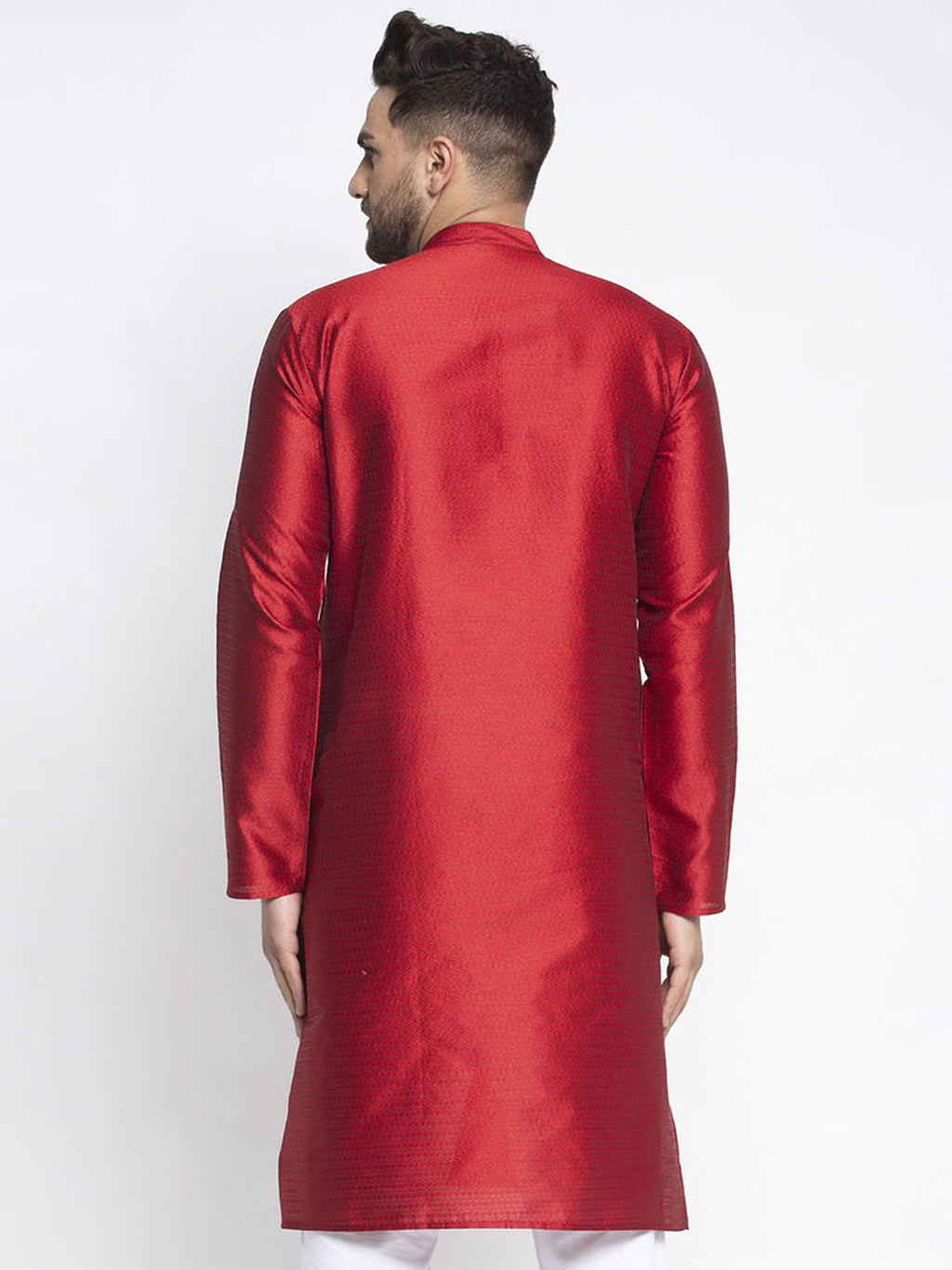 Jompers Men Maroon And White Woven Design Kurta Only | Grocsy