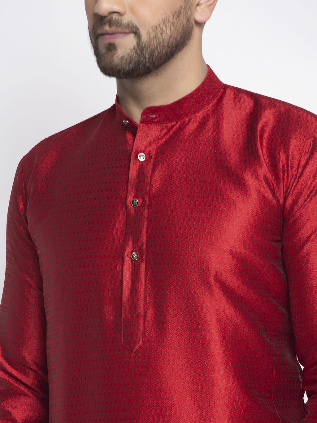 Jompers Men Maroon And White Woven Design Kurta Only | Grocsy