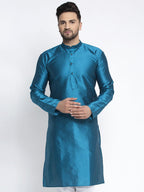 Jompers Men Blue & White Woven Design Kurta Only | Grocsy