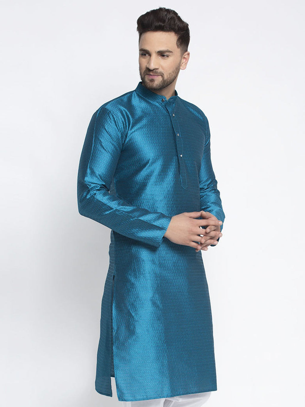 Jompers Men Blue & White Woven Design Kurta Only | Grocsy