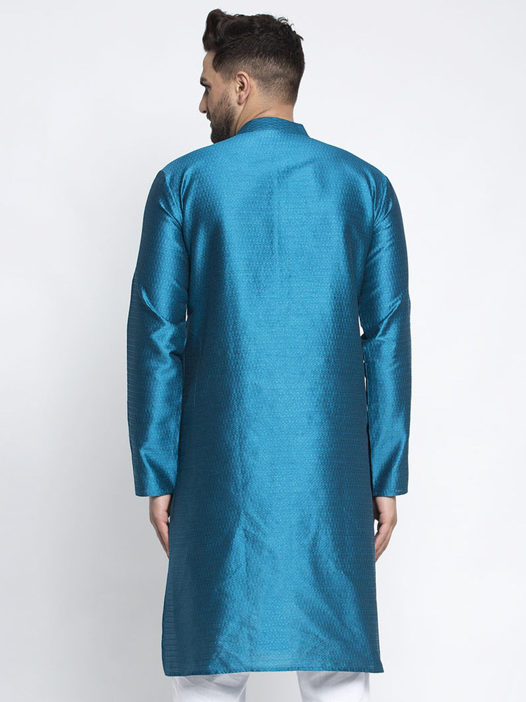 Jompers Men Blue & White Woven Design Kurta Only | Grocsy