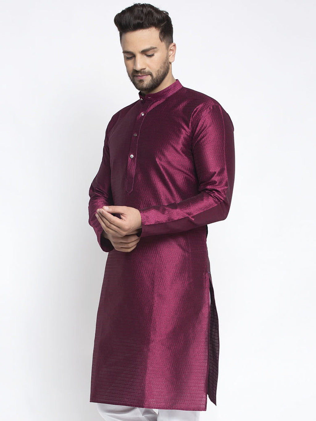 Jompers Men Purple & White Woven Design Kurta Only | Grocsy