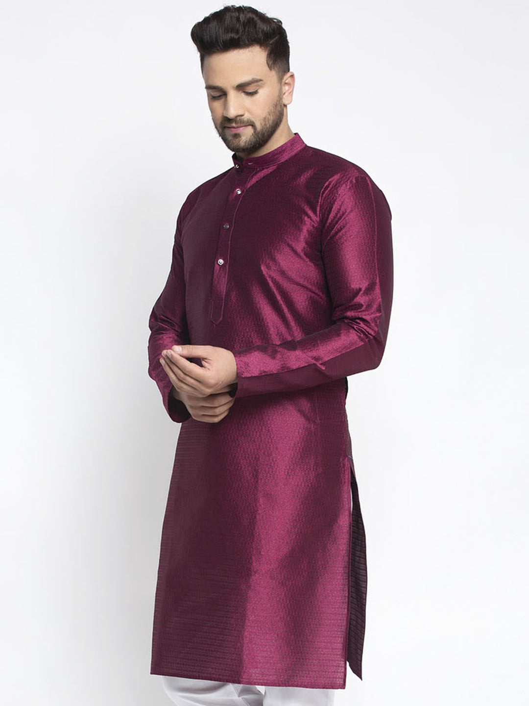 Jompers Men Purple & White Woven Design Kurta Only | Grocsy