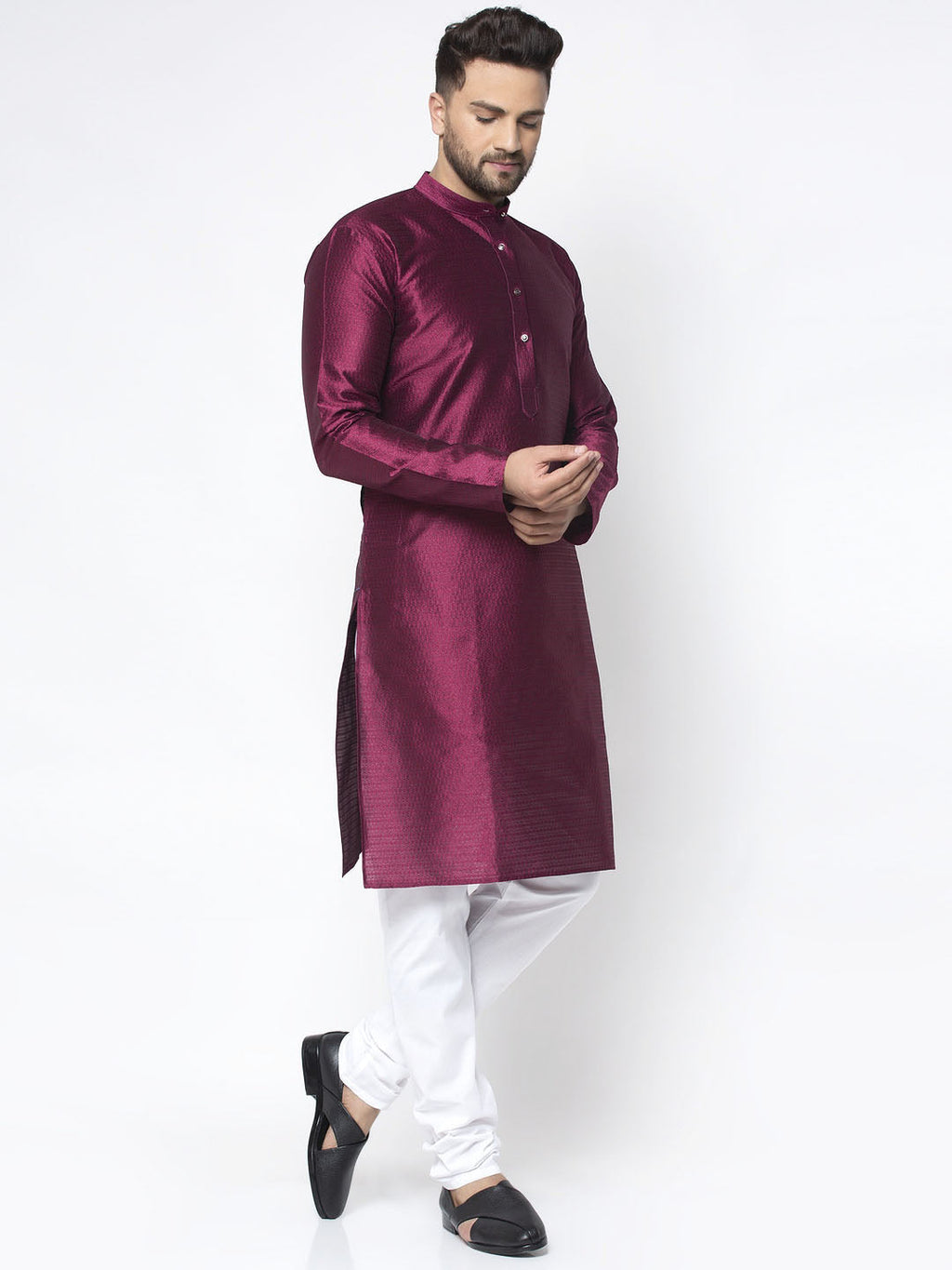Jompers Men Purple & White Woven Design Kurta Only | Grocsy